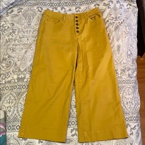 Mustard High Waist Wide Leg Capri Pant Button Up